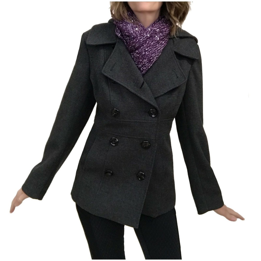 STYLE & CO Thick Dark Gray Winter Office Long pea coat (#887)(C)